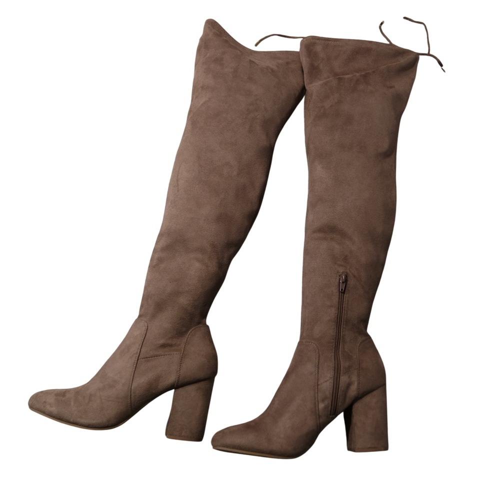 Christian Siriano Taupe Faux Suede Over The Knee Block Heel Boots Womens 10